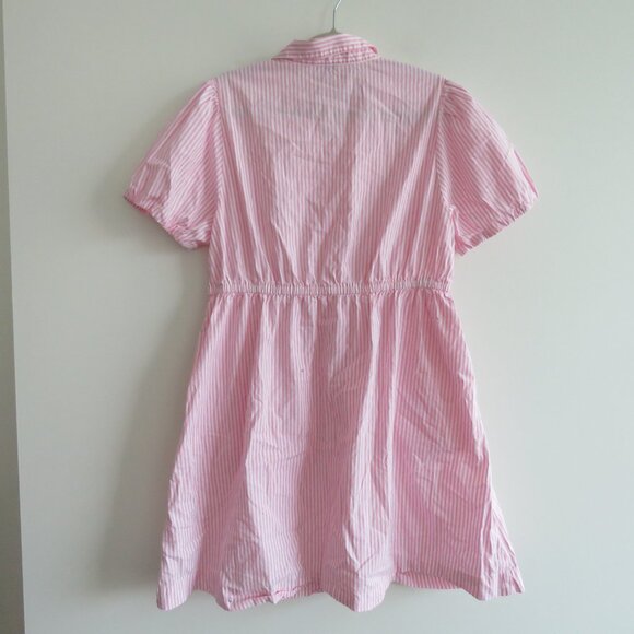 J. CREW Collared Puff Sleeve Mini Shirt Dress Striped Cotton Pink White Preppy - Picture 11 of 15